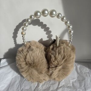 Versona Beige Faux Fur Earmuffs with Pearl Accent